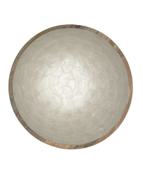 saladier en manguier peint nacre blanche