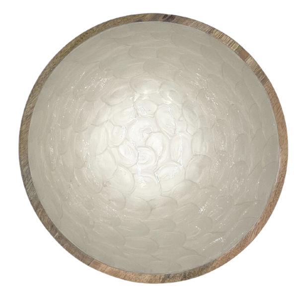 saladier en manguier peint nacre blanche