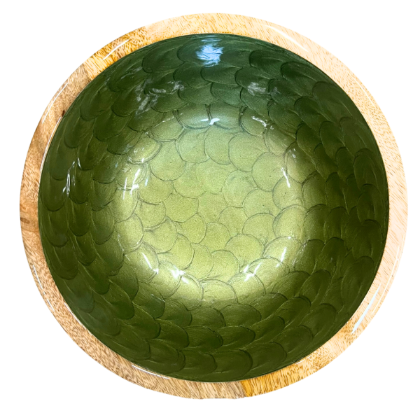 saladier en manguier peint nacre verte