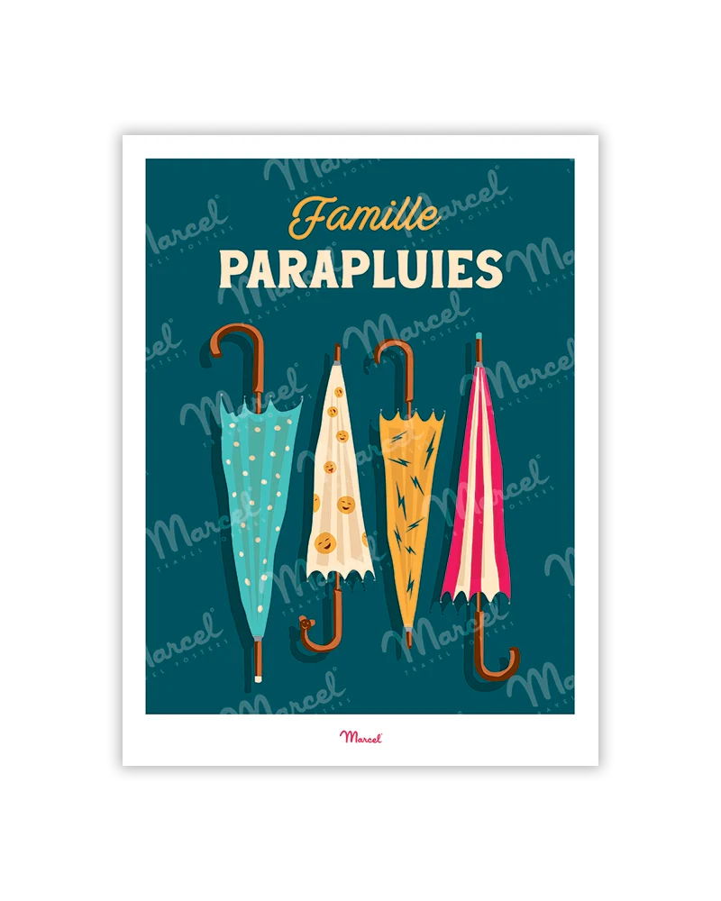 Carte postale - Famille parapluie