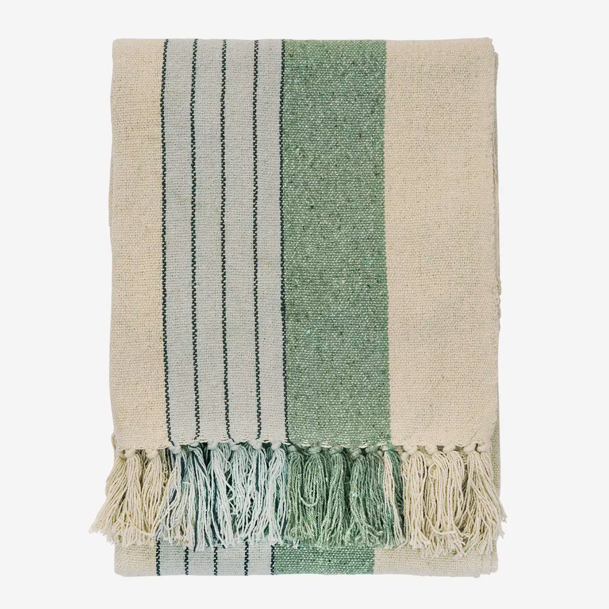 Plaid en coton recyclé vert rayé