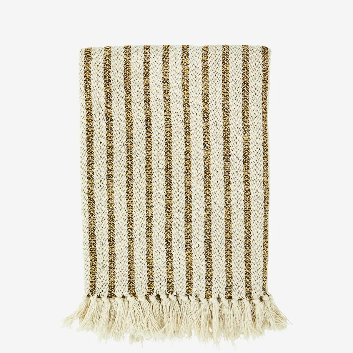 Plaid en coton recyclé rayé brun