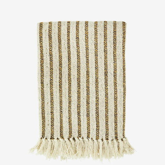 Plaid en coton recyclé rayé brun