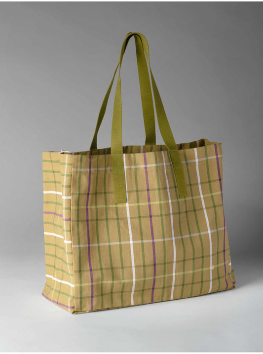 Sac cabas à carreaux marron