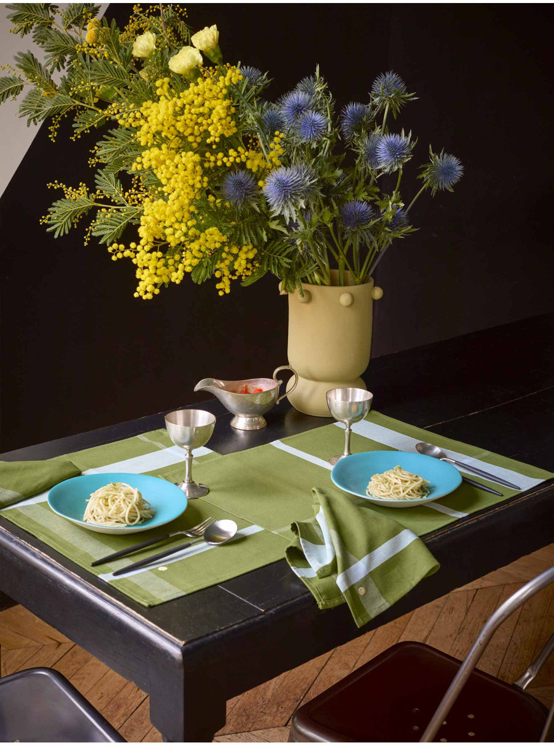 Set de table à carreaux pistache