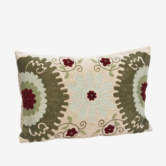 Housse de coussin brodé - sauge