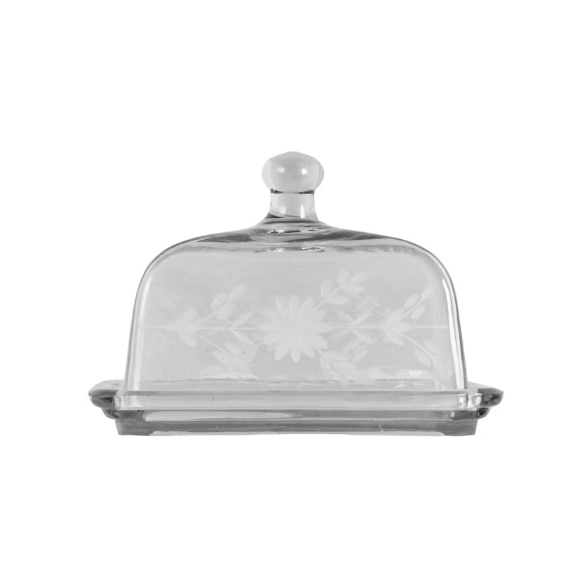 Beurrier en verre gravé