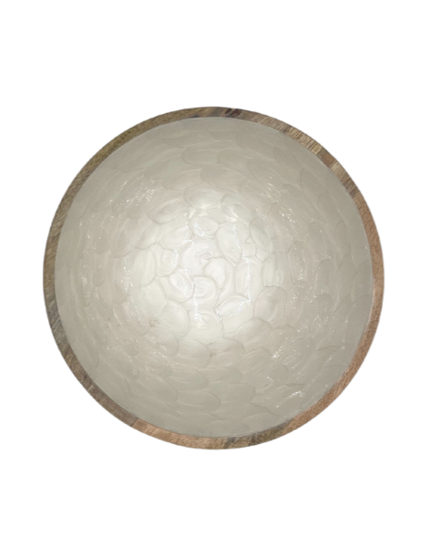 saladier en manguier peint nacre blanche