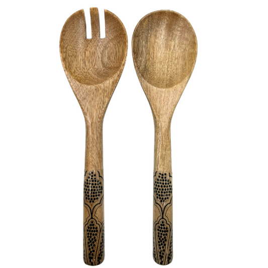 Couvert à salade en bois - Mandala