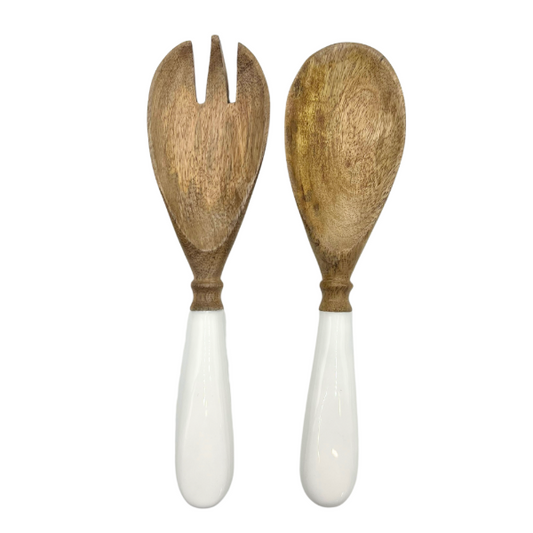 Couvert à salade - Bois et blanc