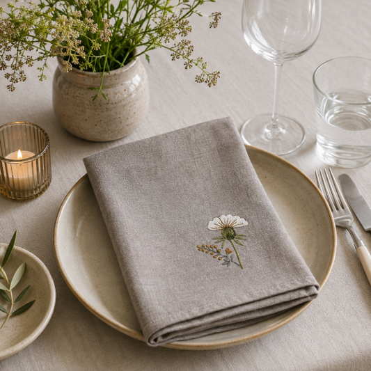 Serviette brodée lys blanc