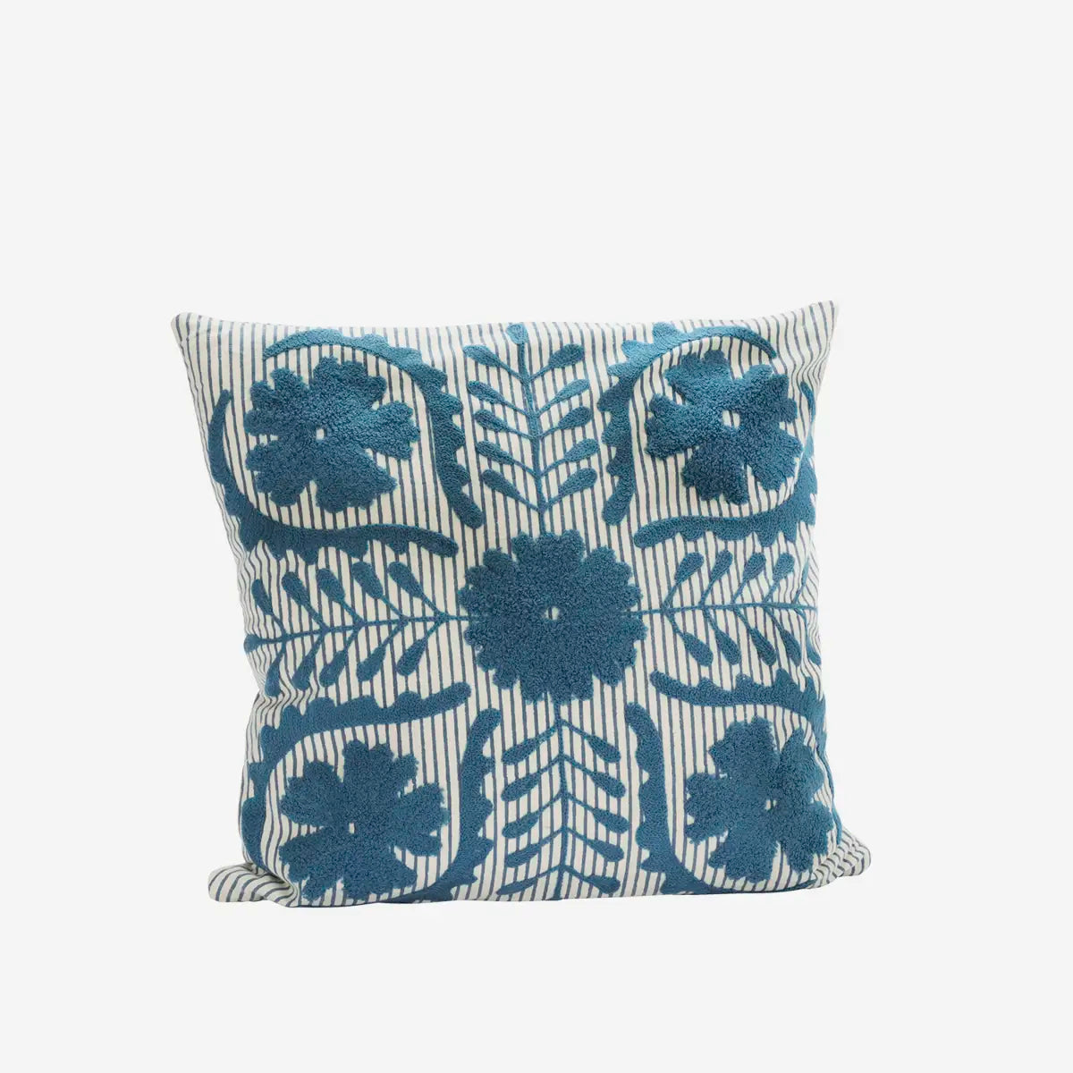 Housse de coussin brodée florale - Bleu
