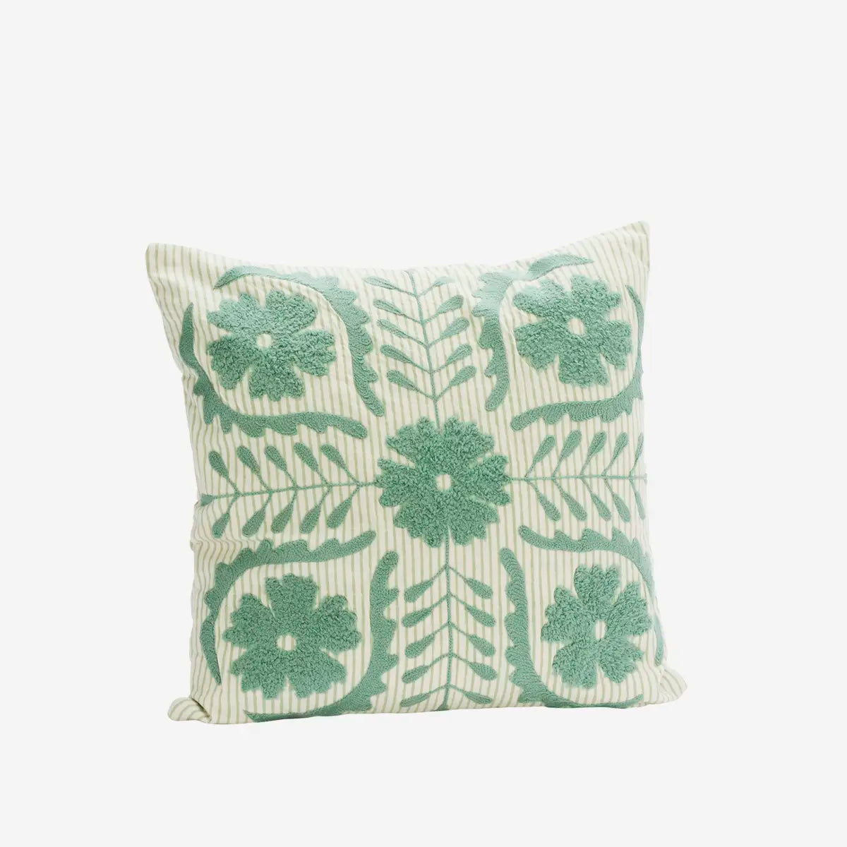 Housse de coussin brodée florale - Vert
