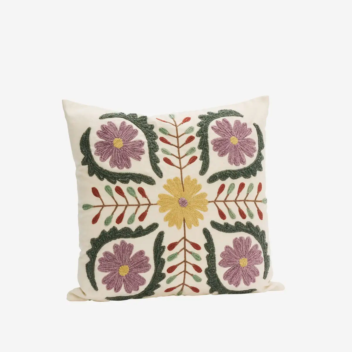 Housse de coussin brodée florale - Multicolore