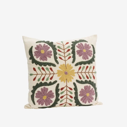 Housse de coussin brodée florale - Multicolore