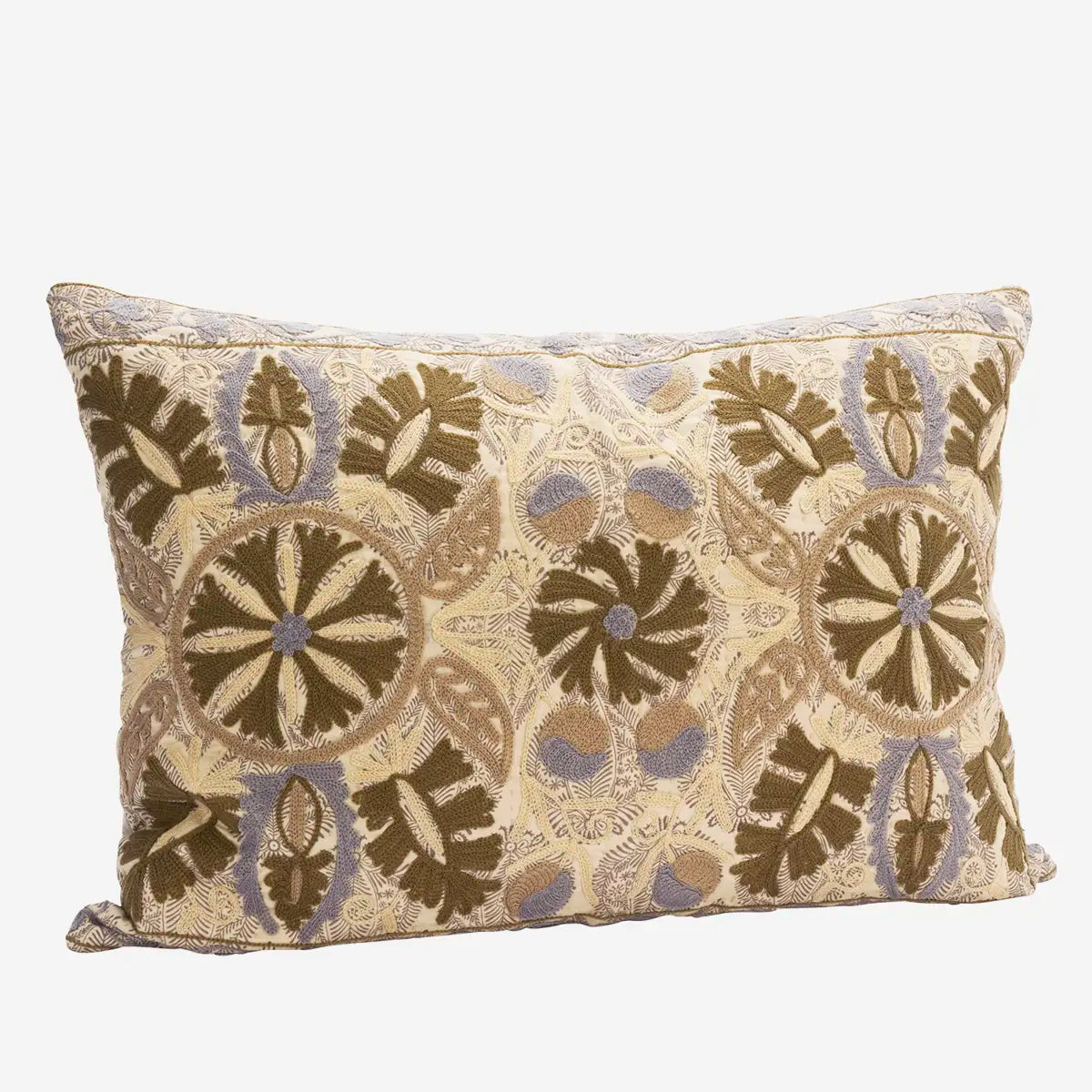 Housse de coussin brodée florale - Beige
