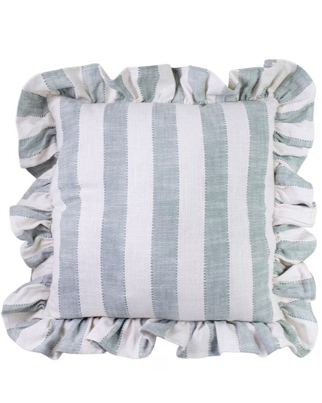 coussin froufrou rayé vert et blanc