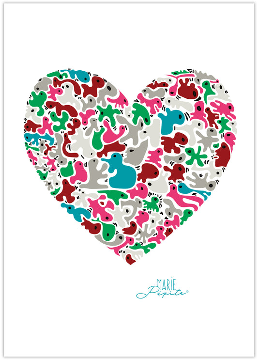 Carte postale - Cœur couleur