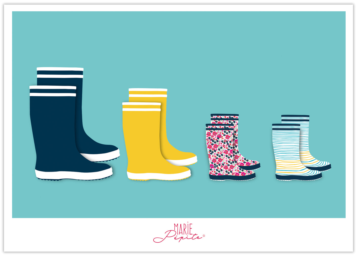 Carte postale - Famille bottes