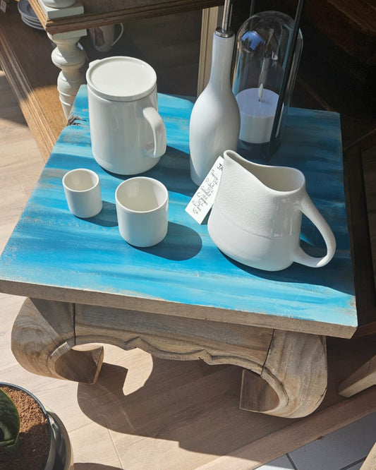 Table basse bois éléphant bleu mer