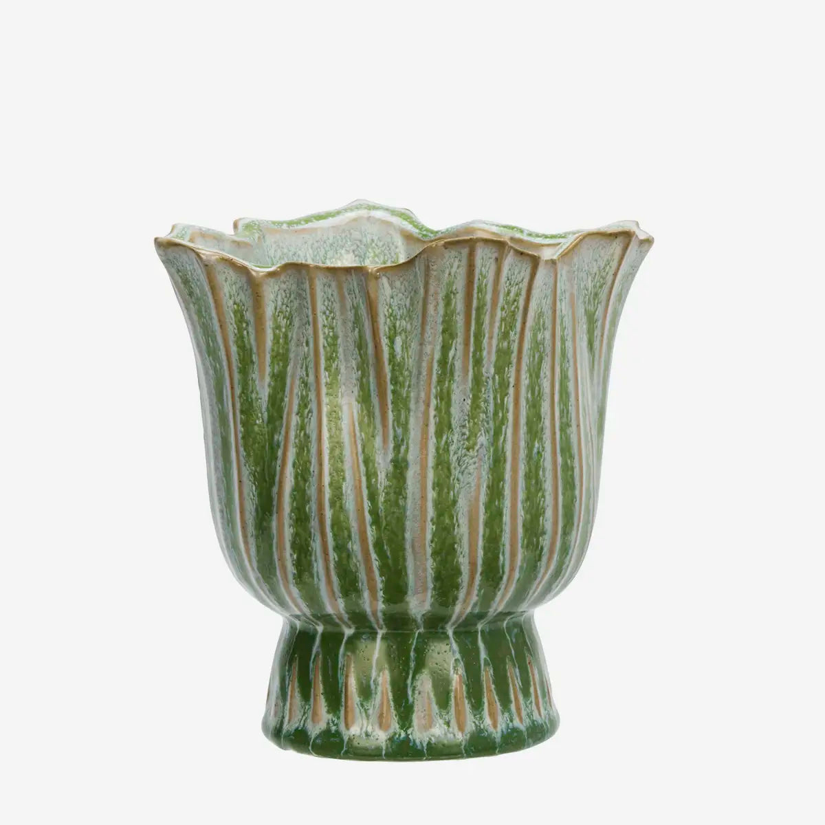 Vase en grès - Vert et beige