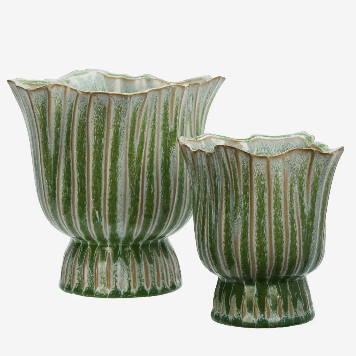 Vase en grès - Vert et beige