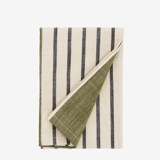 Torchon rayé kaki et anthracite