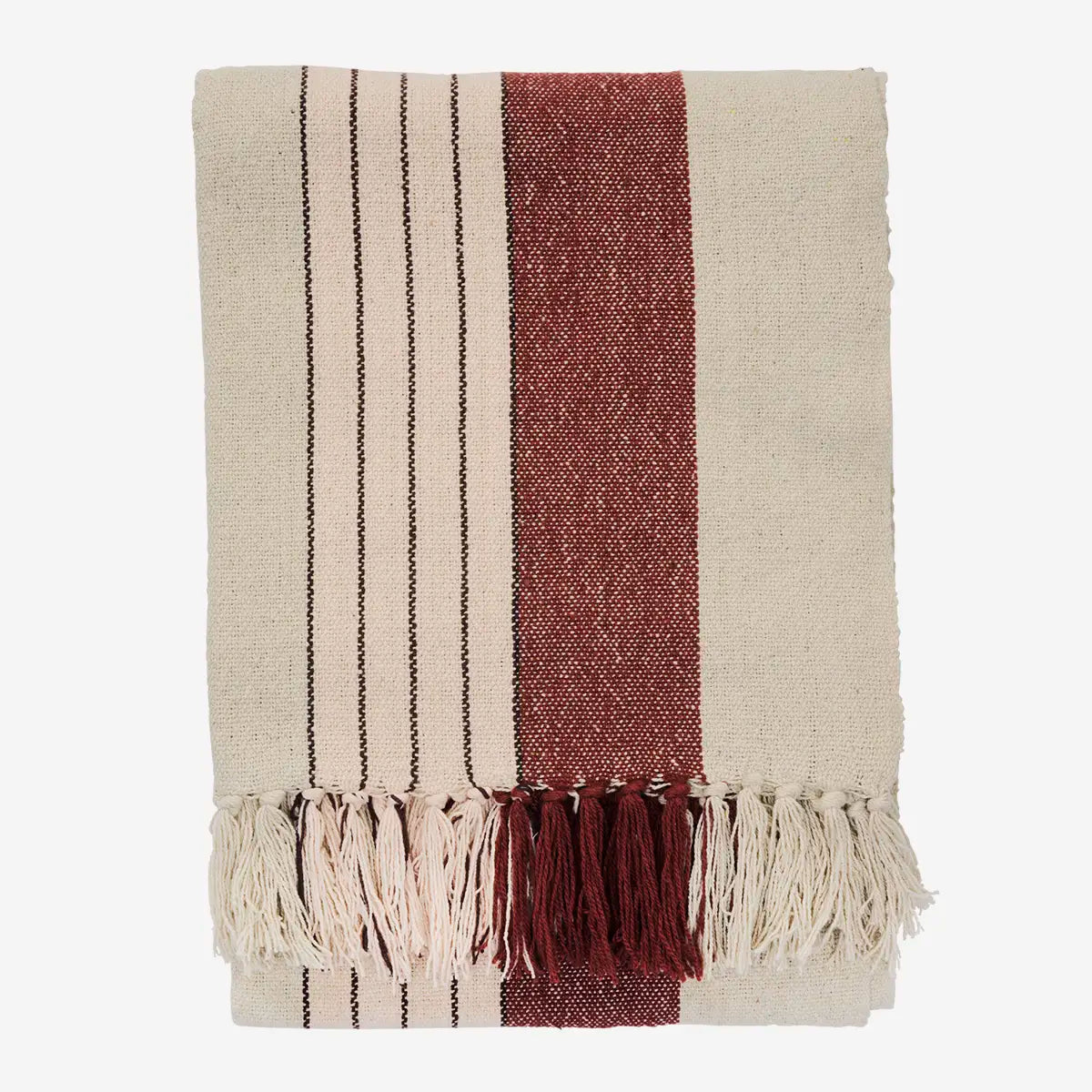 Plaid en coton recyclé bordeaux rayé