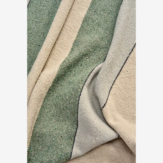 Plaid en coton recyclé vert rayé