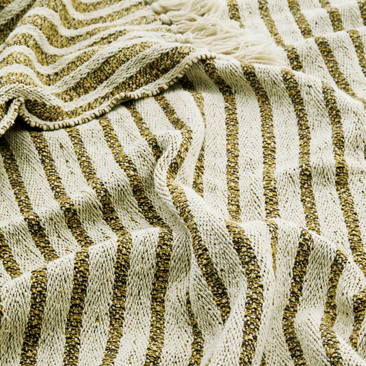 Plaid en coton recyclé rayé brun