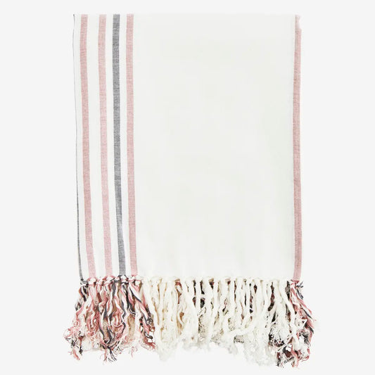 Plaid de plage rayé beige et rose