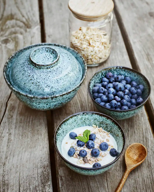 Bol avec couvercle bleu pétrole