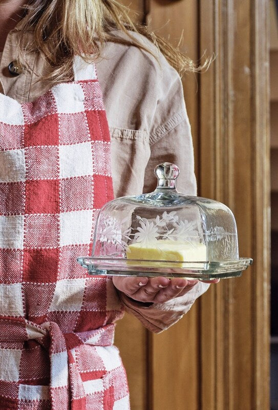Beurrier en verre gravé