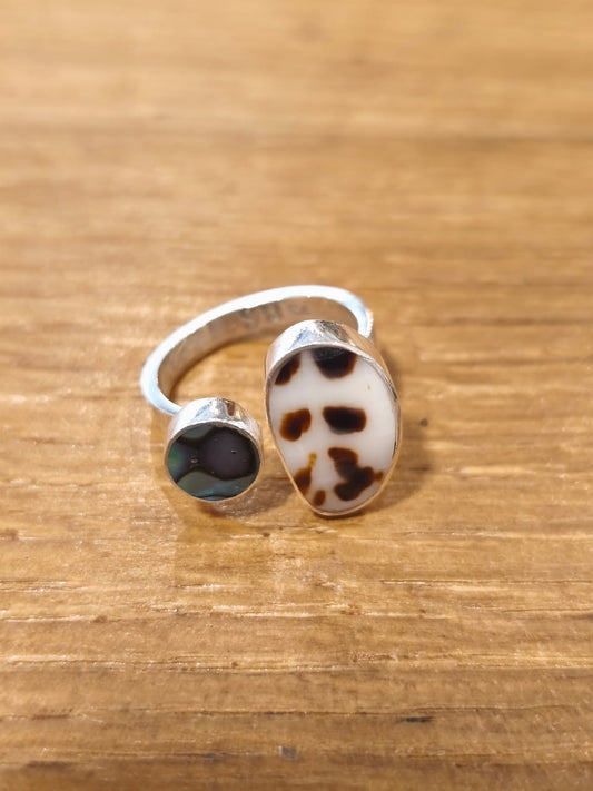 Bague double Coquillage - Abalone et rayé